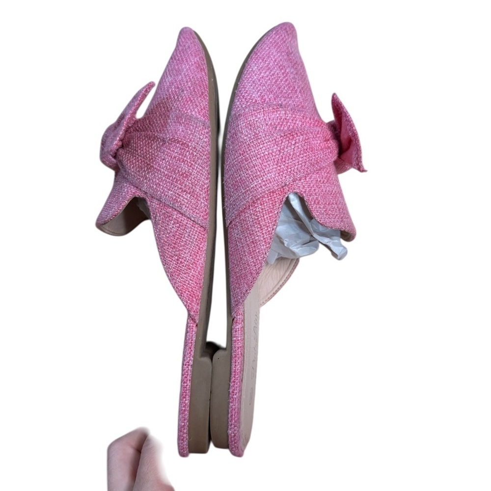 Pink Lily Pink Bow Pointed Toe Mules Tweed Size 10 - Picture 12 of 13